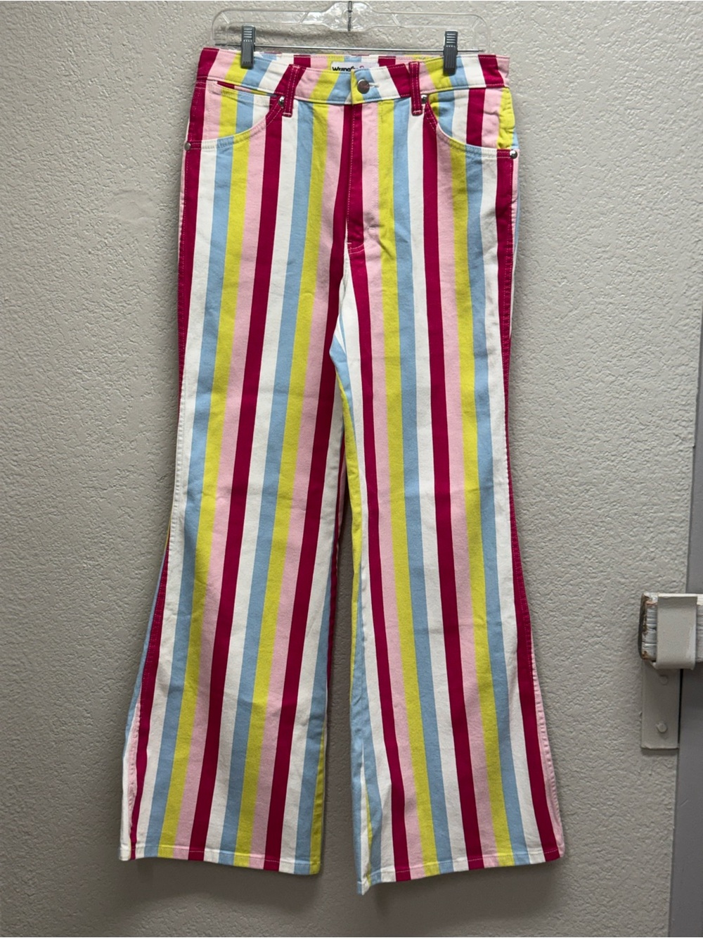 Wrangler Multi-Color Vertical Stripe Flare Jeans 30” X 32” High Rise 12” NWT